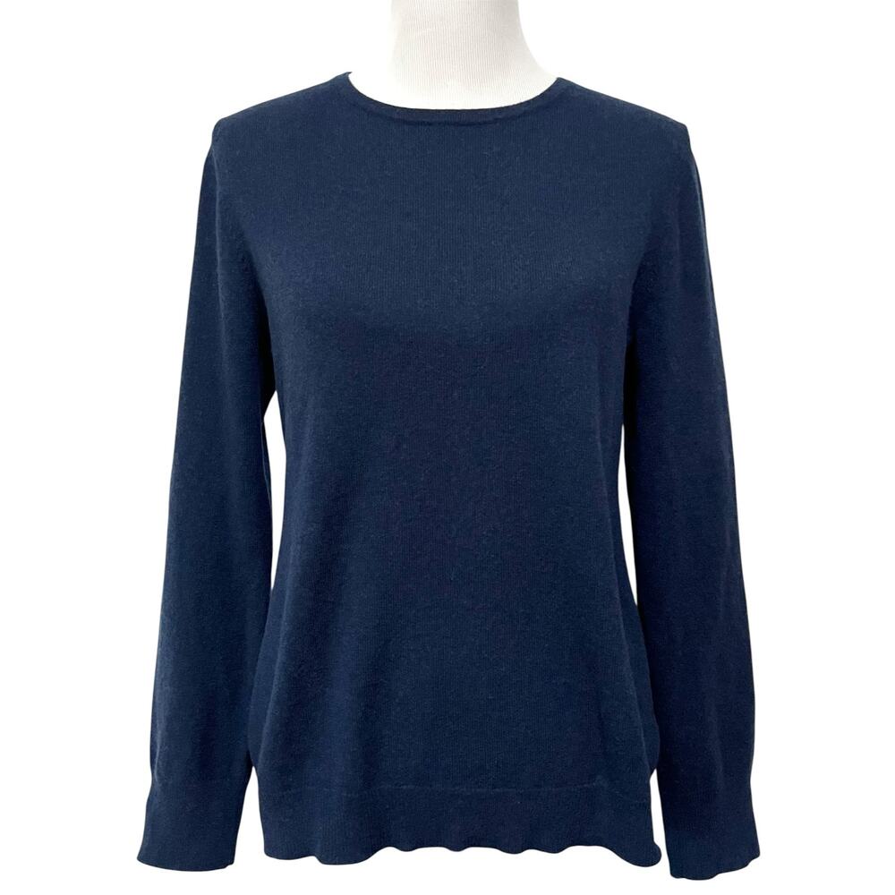 Garnet Hill 100% Cashmere Crew Neck Sweater Women’s L Dark Blue Long Sleeves